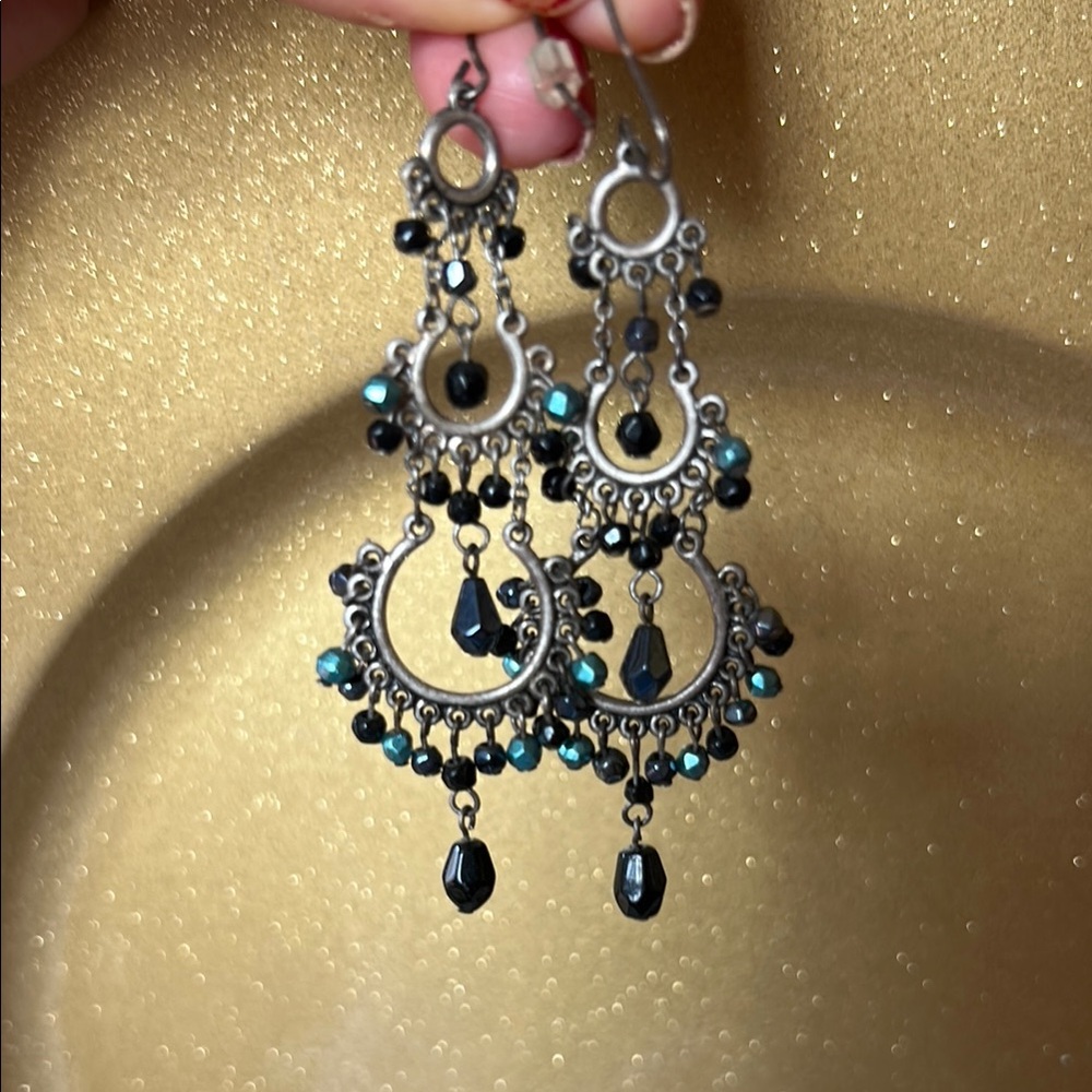 Elegant Black and Silver Dangle Earrings; Dress up any Outfit!
